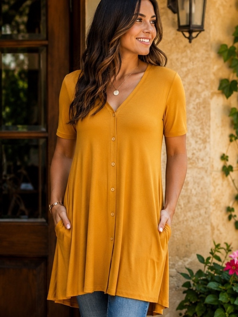 Agnes & Dora Limitless Button Tunic Deep Gold Small NWT